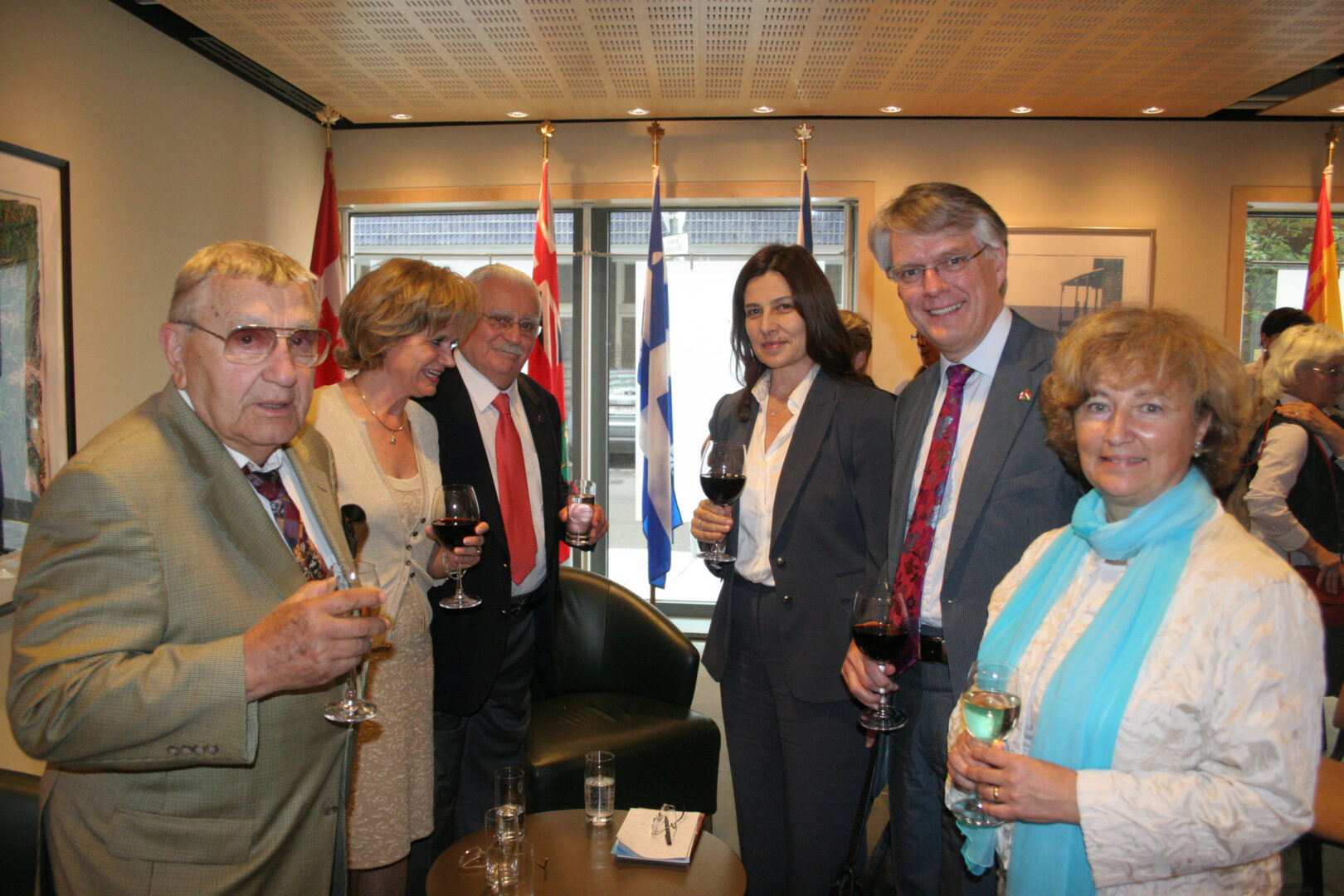 Left to right: Bela Aykler, Susan M. Papp, Yitzhak Livnat, Ambassador Aliza Bin-Noun Binnewies, Ambassador Pierre Guimond, Madame Louise Parent.